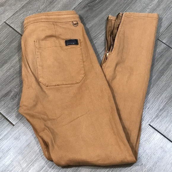 KDNK Camel Zip Ankle Pull-On Drawstring Cotton Stretch Twill Pants size M - Picture 1 of 9